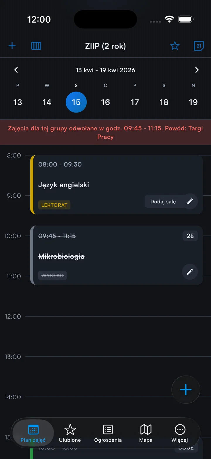 Zmiany i odwołania zajęć